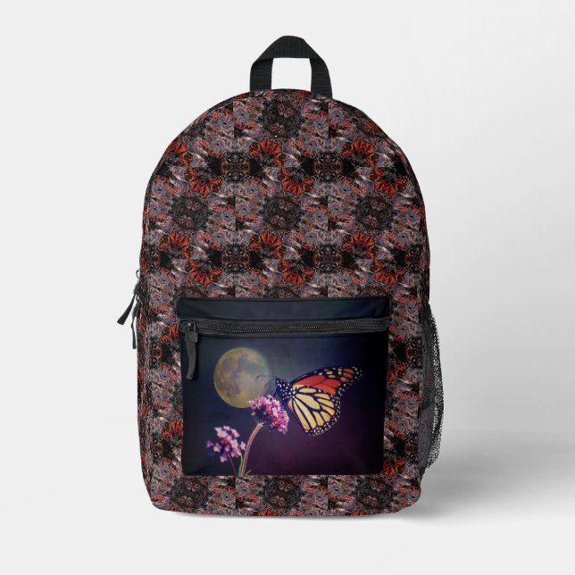 Mochila Impresa Monarch and Moon Purple Orange Abstract (Anverso)