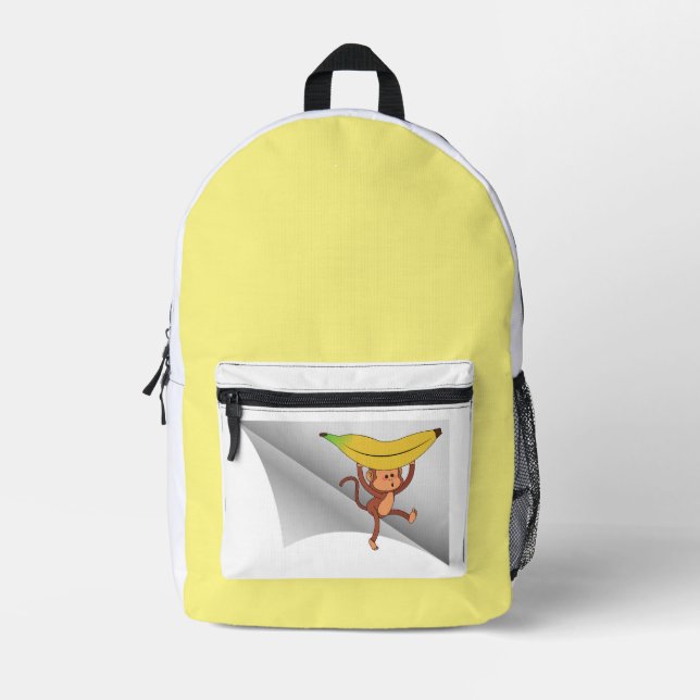Mochila Impresa mono con banana bajo el parche (Anverso)