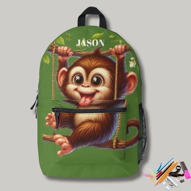 Mochila Impresa Mono de la jungla balanceándose sobre niños monogr (Subido por el creador)
