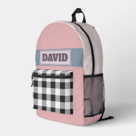 Mochila Impresa Mono de parche cosido a cuadros de búfalo pastel r