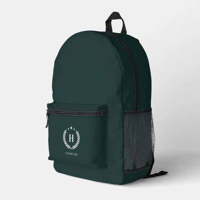 Mochila Impresa  Monogram Dark Green Stylish Modern Minimalist (Esquina derecha trasera )