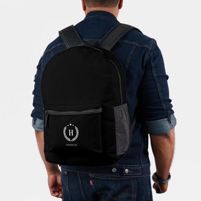 Mochila Impresa Monogram Simple Black Stylish Modern Minimalist (Insitu (Modelo))