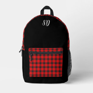 Mochila Impresa Monograma a cuadros rojos y negros 