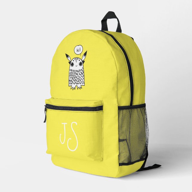 Mochila Impresa Monograma amarillo limón monstruo lindo minimalist (Esquina derecha trasera )