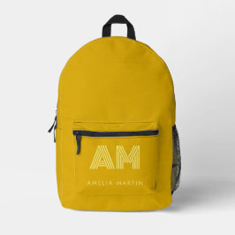 Mochila Impresa Monograma Amarillo Mostaza Retro