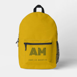 Mochila Impresa Monograma Amarillo Mostaza Retro y Verde Bosque