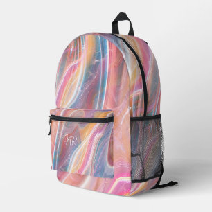 Mochila Impresa Monograma añadido de mármol azul morado rosado Rub