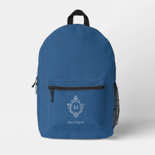Mochila Impresa Monograma azul clásico en nombre personalizado de 