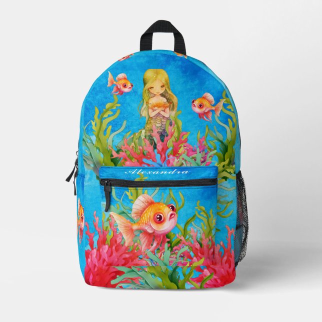 Mochila Impresa Monograma azul verde azulado Nombre Toalla de play (Anverso)