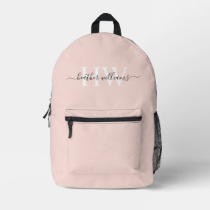 Mochila Impresa Monograma blanco rosado sólido pastel suave de luz