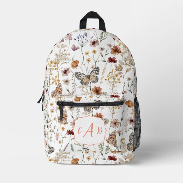 Mochila Impresa Monograma Boho Butterflies Wildflowers (Anverso)