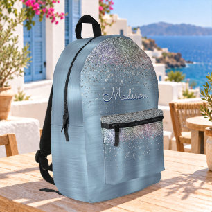 Mochila Impresa Monograma brillante azul hielo iridiscente lindo