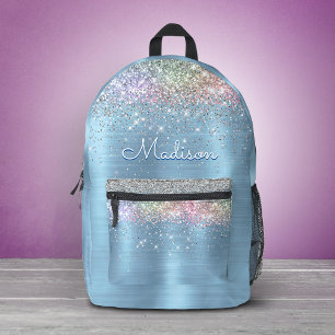 Mochila Impresa Monograma brillante azul hielo iridiscente lindo 