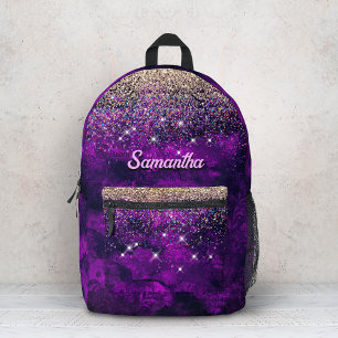 Mochila Impresa Monograma brillante falso de oro morado oscuro lin