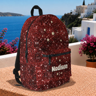 Mochila Impresa Monograma caprichosa chic roja negra brillo