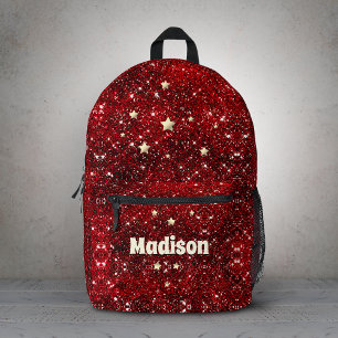 Mochila Impresa Monograma caprichosa chic roja negra brillo