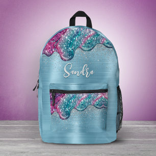 Mochila Impresa Monograma chic con gotas de azul polvoriento y púr