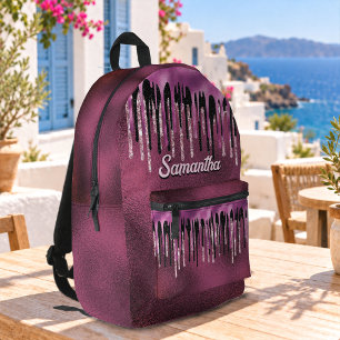 Mochila Impresa Monograma chic de brillo con gotas de rosa calient