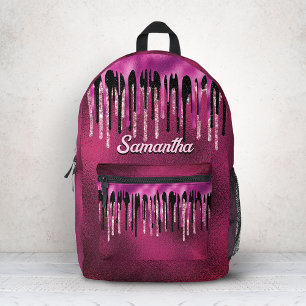Mochila Impresa Monograma chic de brillo con gotas de rosa calient
