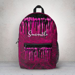 Mochila Impresa Monograma chic de rosa caliente con gotas de brill