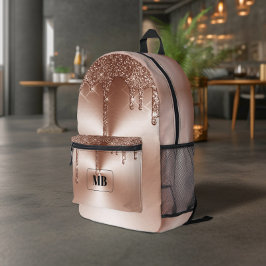 Mochila Impresa Monograma con Brillo Metálico Rosa Dorado