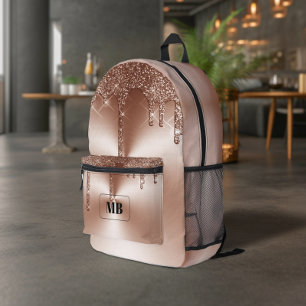 Mochila Impresa Monograma con Brillo Metálico Rosa Dorado