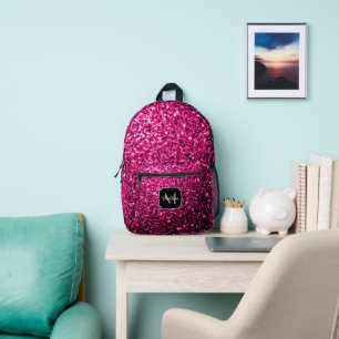Mochila Impresa Monograma con destellos de purpurina rosa intenso