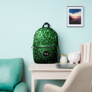 Mochila Impresa Monograma con destellos de purpurina verde oscuro