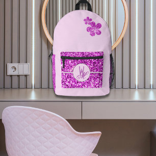 Mochila Impresa Monograma con flores de purpurina rosa
