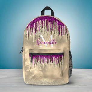 Mochila Impresa Monograma con gotas de oro chic y rosa caliente
