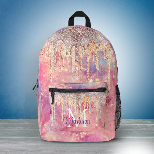 Mochila Impresa Monograma con gotas de purpurina rosa chic