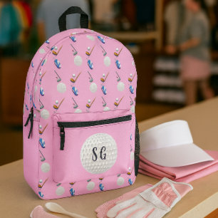 Mochila Impresa Monograma con patrón de golf rosa retro