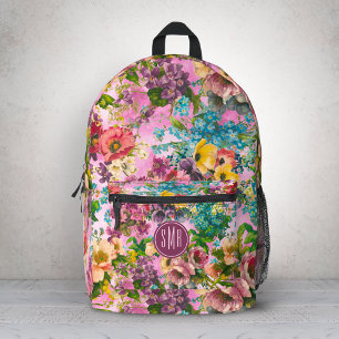 Mochila Impresa Monograma con patrón floral morado vintage