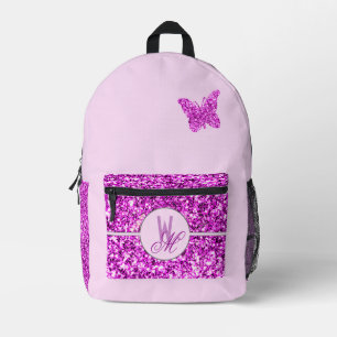 Mochila Impresa Monograma con purpurina rosa y Mariposa