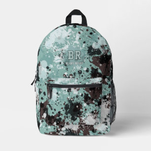 Mochila Impresa Monograma con Salpicaduras de Pintura Azul