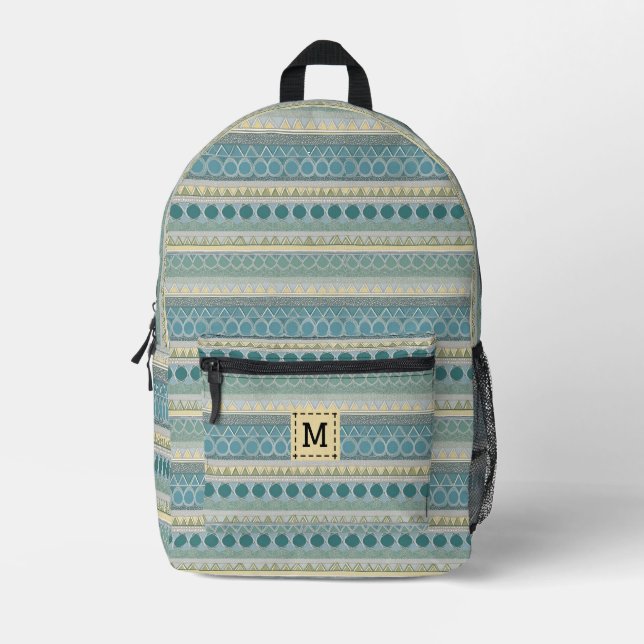 Mochila Impresa Monograma Crema Azul Océano Patentado Estilo Moder (Anverso)
