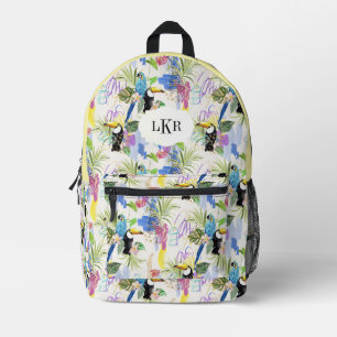 Mochila Impresa Monograma de 3 letras de loro y patrón tropical tá