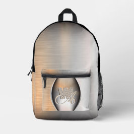 Mochila Impresa Monograma de acero cepillado brillante