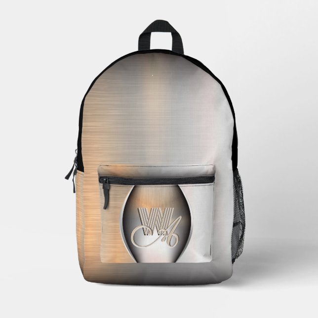 Mochila Impresa Monograma de acero cepillado brillante (Anverso)