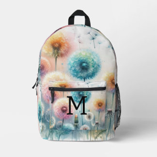 Mochila Impresa Monograma de acuarela floral con dandelios rosados