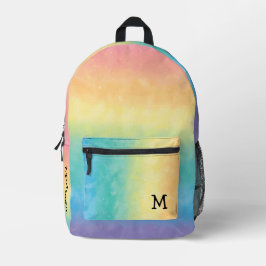 Mochila Impresa Monograma de Arcoíris Pastel Estilo Lindo y Estéti