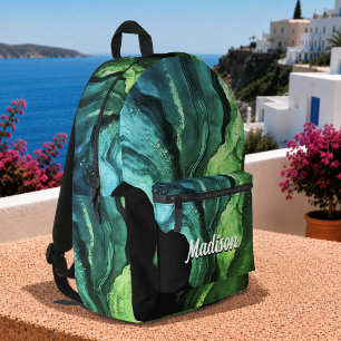 Mochila Impresa monograma de arte de mármol con brillo falso chic 