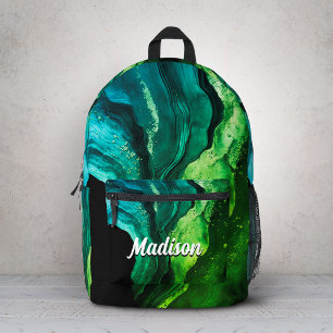 Mochila Impresa monograma de arte de mármol con brillo falso chic