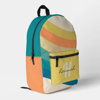 Mochila Impresa Monograma de bandas de arco iris retro personaliza