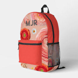 Mochila Impresa Monograma de bloque de color coral floral amapola