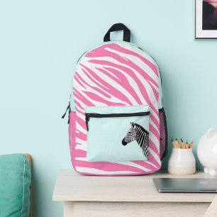 Mochila Impresa Monograma de cebra rosa de niña linda