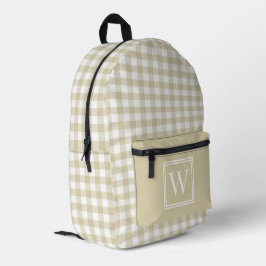 Mochila Impresa Monograma de comprobación de Gingham blanco y beig