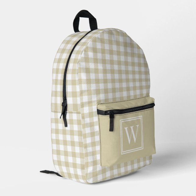 Mochila Impresa Monograma de comprobación de Gingham blanco y beig (Esquina izquierda trasera)