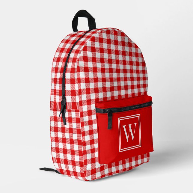 Mochila Impresa Monograma de comprobación de Gingham rojo y blanco (Esquina izquierda trasera)