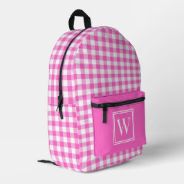 Mochila Impresa Monograma de comprobación de Gingham rosa y blanca